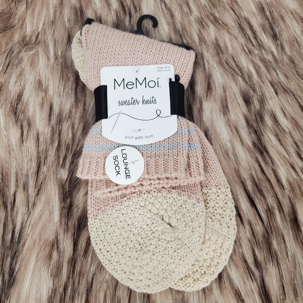 MEMOí Striped Cuff Sweater Knit Crew Socks